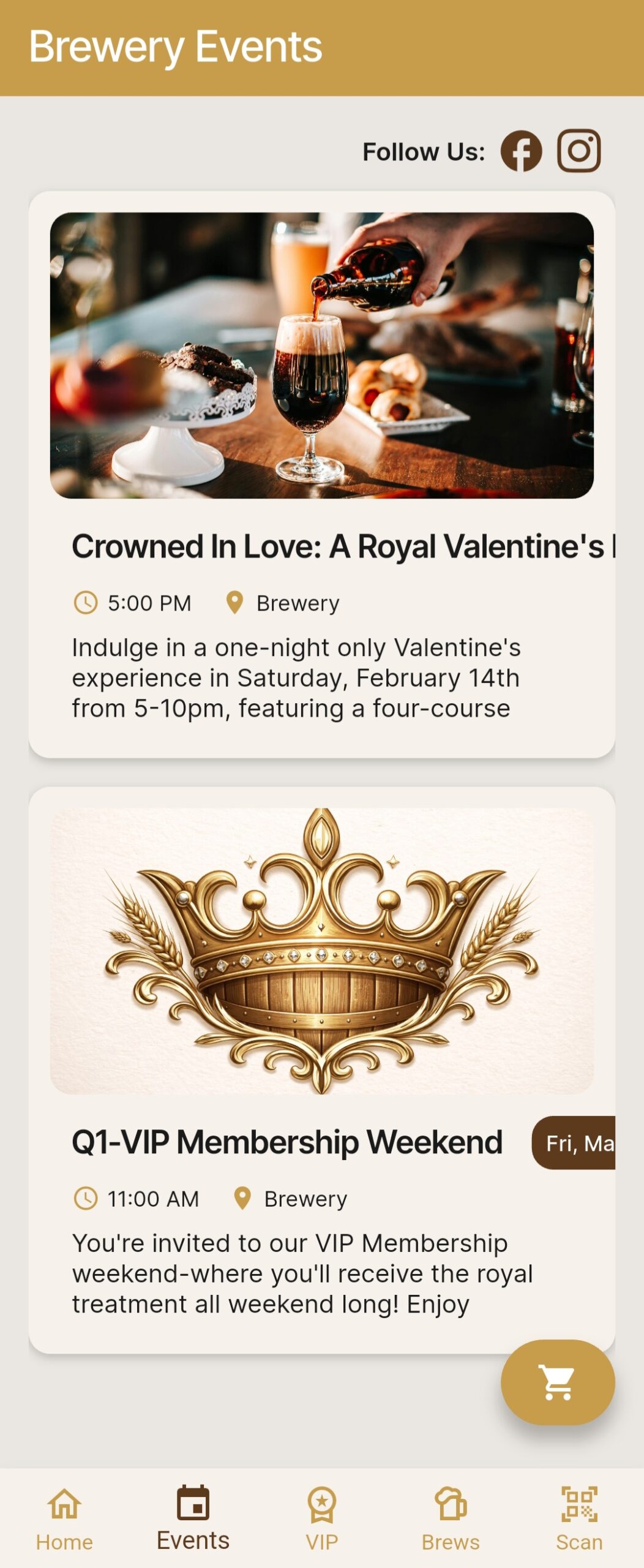 Events and VIP weekend screen